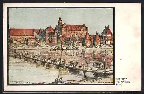 Künstler-AK Marienburg, Brücke vor der Burg