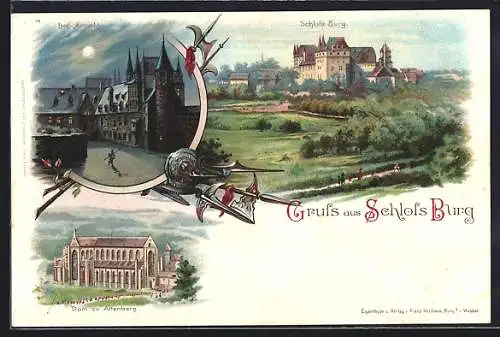 Lithographie Burg / Wupper, Dom, Hof-Ansicht, Schloss Burg