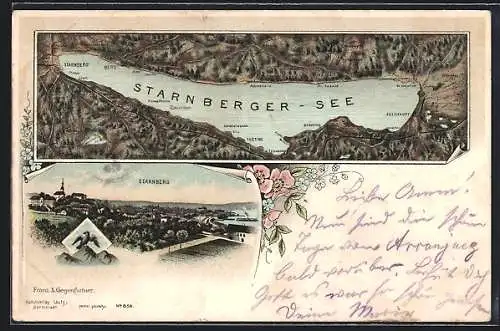 Lithographie Tutzing, Gebiet um den Starnberger See herum