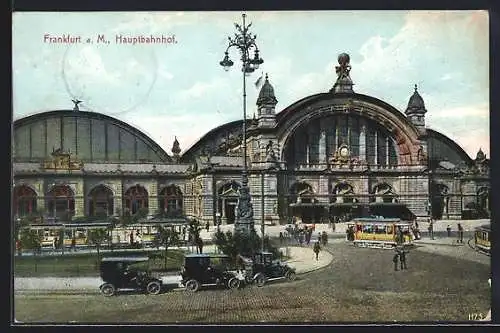 AK Frankfurt a. M., Hauptbahnhof mit Strassenbahn