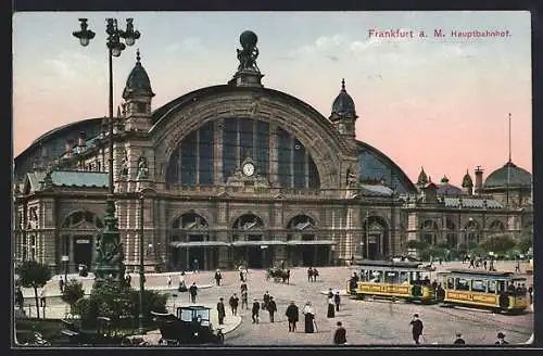 AK Frankfurt, Strassenbahn und Autos vor dem Hauptbahnhof