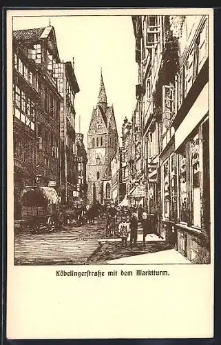 Künstler-AK Hannover, Köbelingerstrasse mit dem Marktturm