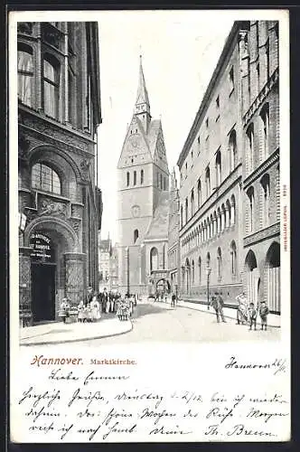 AK Hannover, Spaziergänger an der Marktkirche