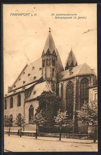 AK Alt-Frankfurt, St. Leonhardskirche von der Strasse aus