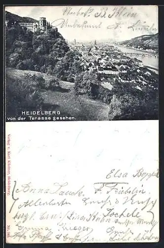 AK Heidelberg, Schloss von der Terrasse aus gesehen