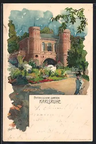 Lithographie Karlsruhe, Blick auf das botanische Museum
