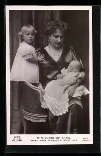 AK H.M. Queen of Spain - Infante Marie Christina & Infant Juan