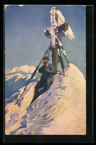 AK Bergsteiger am Glocknerkreuz im Schnee