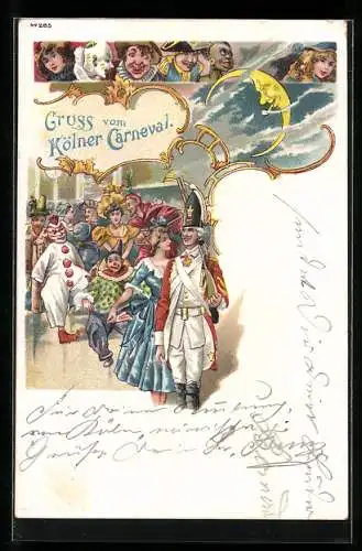 Lithographie Kölner Carneval, Kostümierte feiern