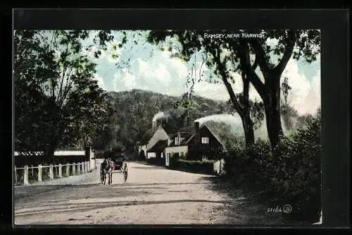 AK Ramsey near Harwich, View of village with small carriage