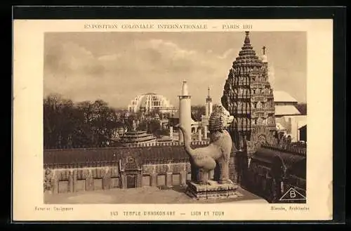 AK Paris, Exposition coloniale internationale 1931, Temple d`Angkor-Vat, Lion et Tour