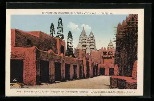 AK Paris, Exposition coloniale internationale 1931, Palais de l`AOF, Les Portiques des Commercants Indigènes