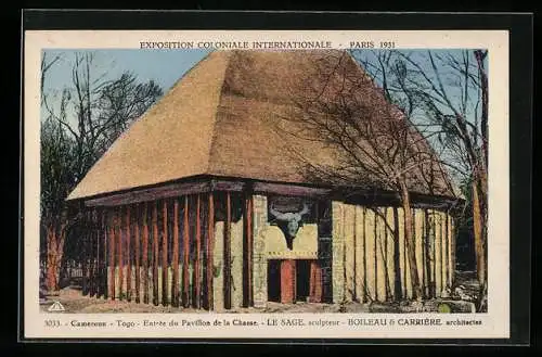 AK Paris, Exposition coloniale internationale 1931, Cameroun-Togo, Entrée du Pavillon de la Chasse