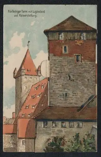 Klapp-AK Nürnberg, Fünfeckiger Turm mit Luginsland und Kaiserstallung, Aus der Folterkammer