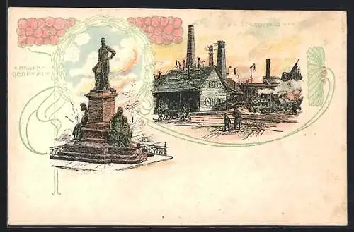 Lithographie Essen, Stammhaus, Krupp-Denkmal