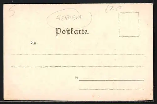 Lithographie Goettingen, Gasthaus Alte Fink, Rathaus, Bismarckturm