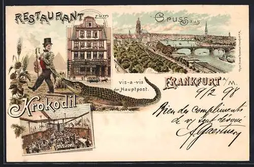 Lithographie Frankfurt, Restaurant zum Krokodil, vis-a-vis der Hauptpost