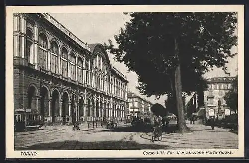 AK Torino, Corso Vitt. Em. II e Stazione Porta Nuova, Strassenbahn