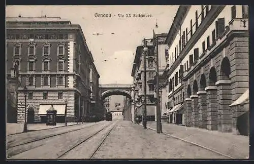 AK Genova, Via XX Settembre, Strassenbahn