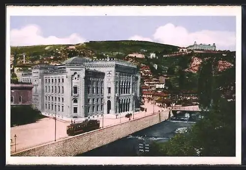 AK Sarajevo, Das Rathaus mit Strassenbahn