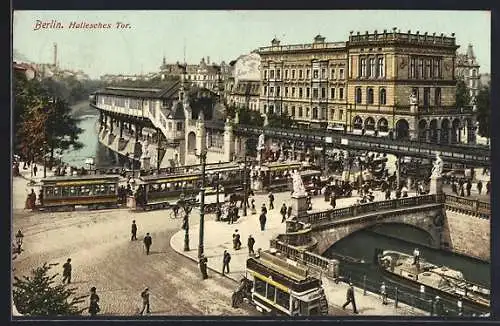 AK Berlin, Hallesches Tor und Strassenbahn