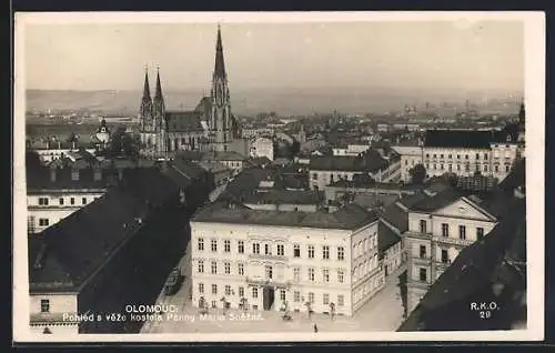 AK Olmütz, Blick von der Maria Schneekirche, Strassenbahn