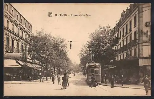 AK Dijon, Avenue de la Gare, Strassenbahn