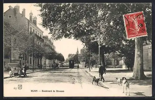 AK Dijon, Boulevard de Brosses, Strassenbahn