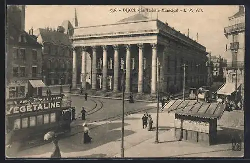 AK Dijon, Le Théâtre Municipal, Strassenbahn