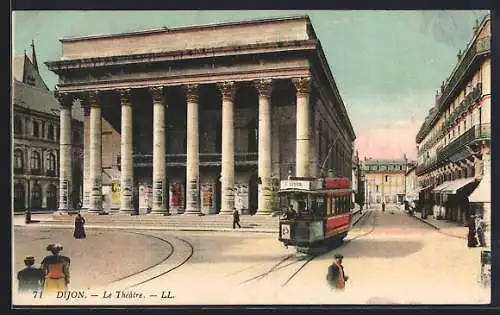 AK Dijon, Le Theatre, Strassenbahn