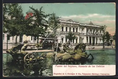 AK Valparaiso, Fuente del Neptuno, Strassenbahn