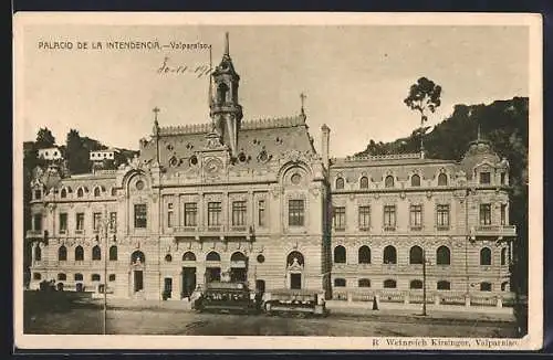AK Valparaiso, Palacio de la Intendencia, Strassenbahn