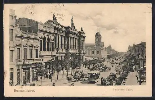 AK Buenos-Aires, Boulevard Callao, Strassenbahn