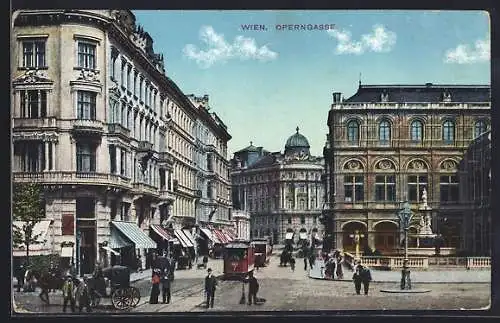 AK Wien, Operngasse mit Denkmal und Strassenbahn