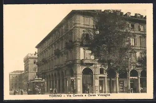 AK Torino, Via Cernaia e Corso Vinzaglio, Strassenbahn