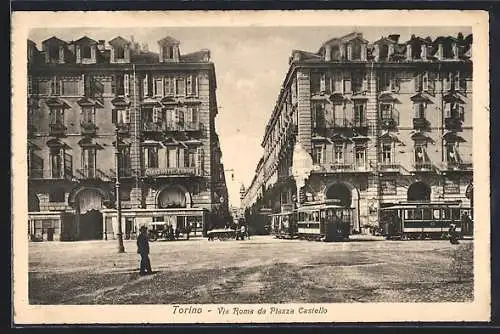 AK Torino, Via Roma da Plazza Castello, Strassenbahn