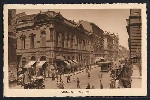 AK Palermo, Via Roma, Strassenbahn