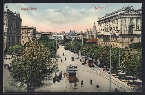 AK Wien, Burg-Ring, Blick die Allee entlang mit Strassenbahnen