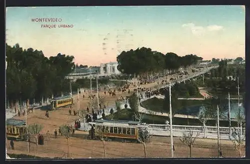 AK Montevideo, Parque Urbano, Strassenbahn