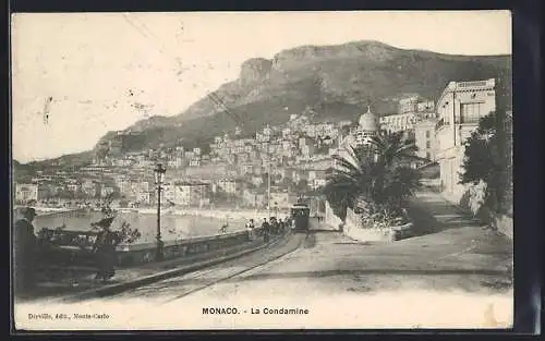 AK Monaco, La Condamine, Strassenbahn