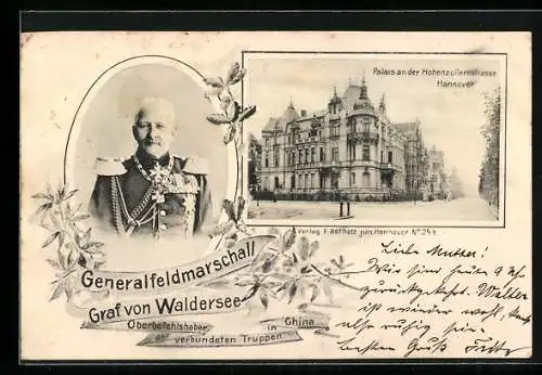 AK Hannover, Palais an der Hohenzollernstrasse, Generalfeldmarschall Graf von Waldersee, Oberbefehlshaber in Ghina