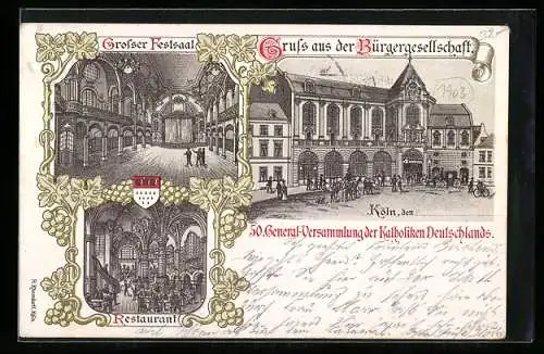 Lithographie Cöln, 50. General-Versammlung der Katholiken Deutschlands 1903, Restaurant und Festsaal