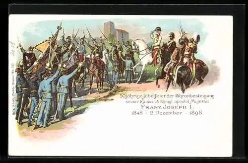 Lithographie Kaiser Franz Josef I. von Österreich, 50j. Regierungs-Jubiläum