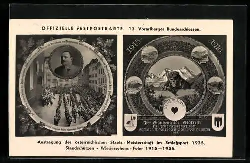 AK Feldkirch, 12. Vorarlberger Bundesschiessen 1935 der Schützengilde, Standschützen-Wiedersehens-Feier 1915-1935