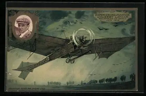 AK Mourmelon-le-Grand, Pilot Hubert Latham in seinem Flugzeug 1909