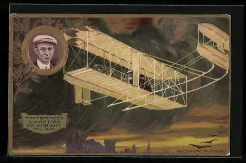 Künstler-AK Pau, Experiences d`Aviation de Wright 1909