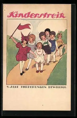 Künstler-AK Anny Tekauz: Kinderstreik, V. Alle Forderungen bewilligt