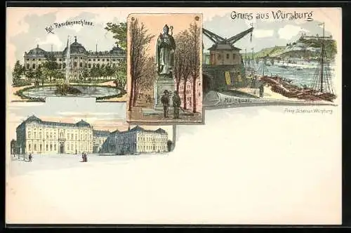 Künstler-AK sign. Franz Scheiner: Würzburg, Kgl. Residenzschloss und Mainquai