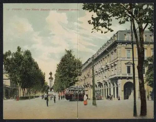 Klapp-AK Torino, Corso Vittorio Emanuele II, Monumento Omonumo, Strassenbahn