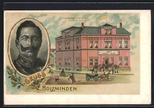 Lithographie Holzminden, Gasthof zum Deutschen Kaiser, Bes. Friedrich Eikhoff